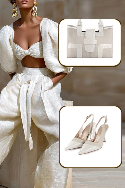 Dress slingback heels in off white leather with high spool heels and pointed toe - Top view